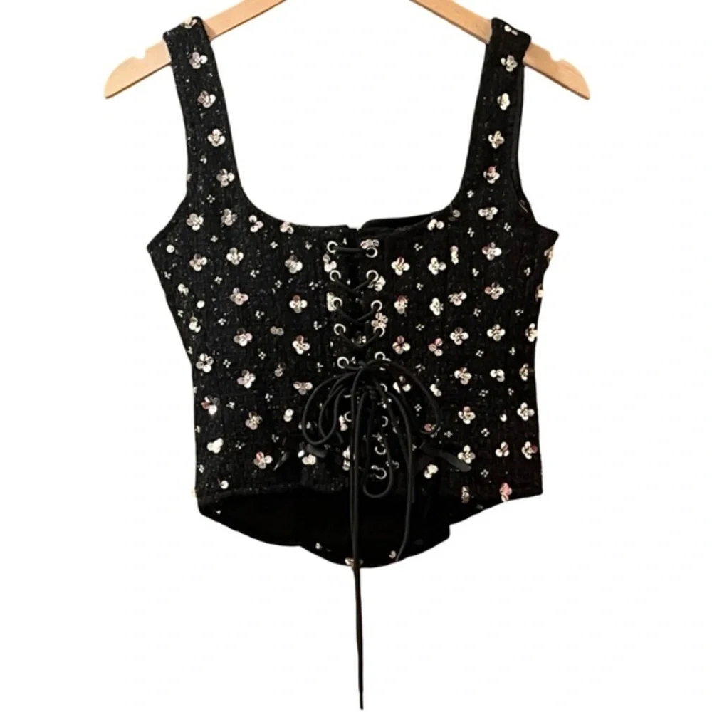 Guizio Top Arlo Embellished Tweed Lace-up Corset Sz S‎